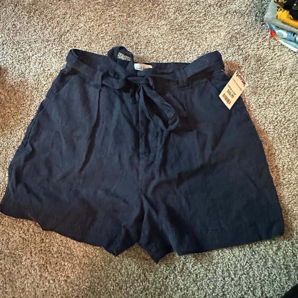 NWT navy blue tie linen shorts size S
